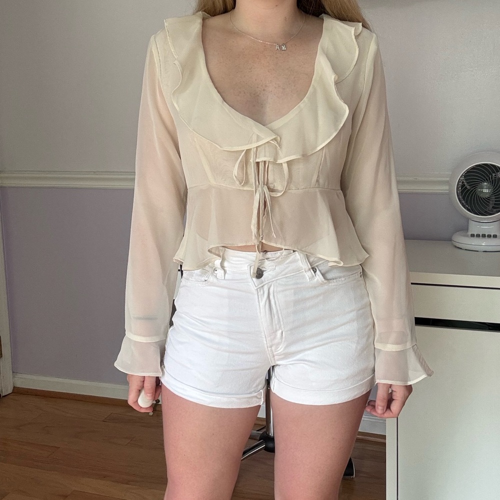 Elegant Cream Ruffle Blouse
